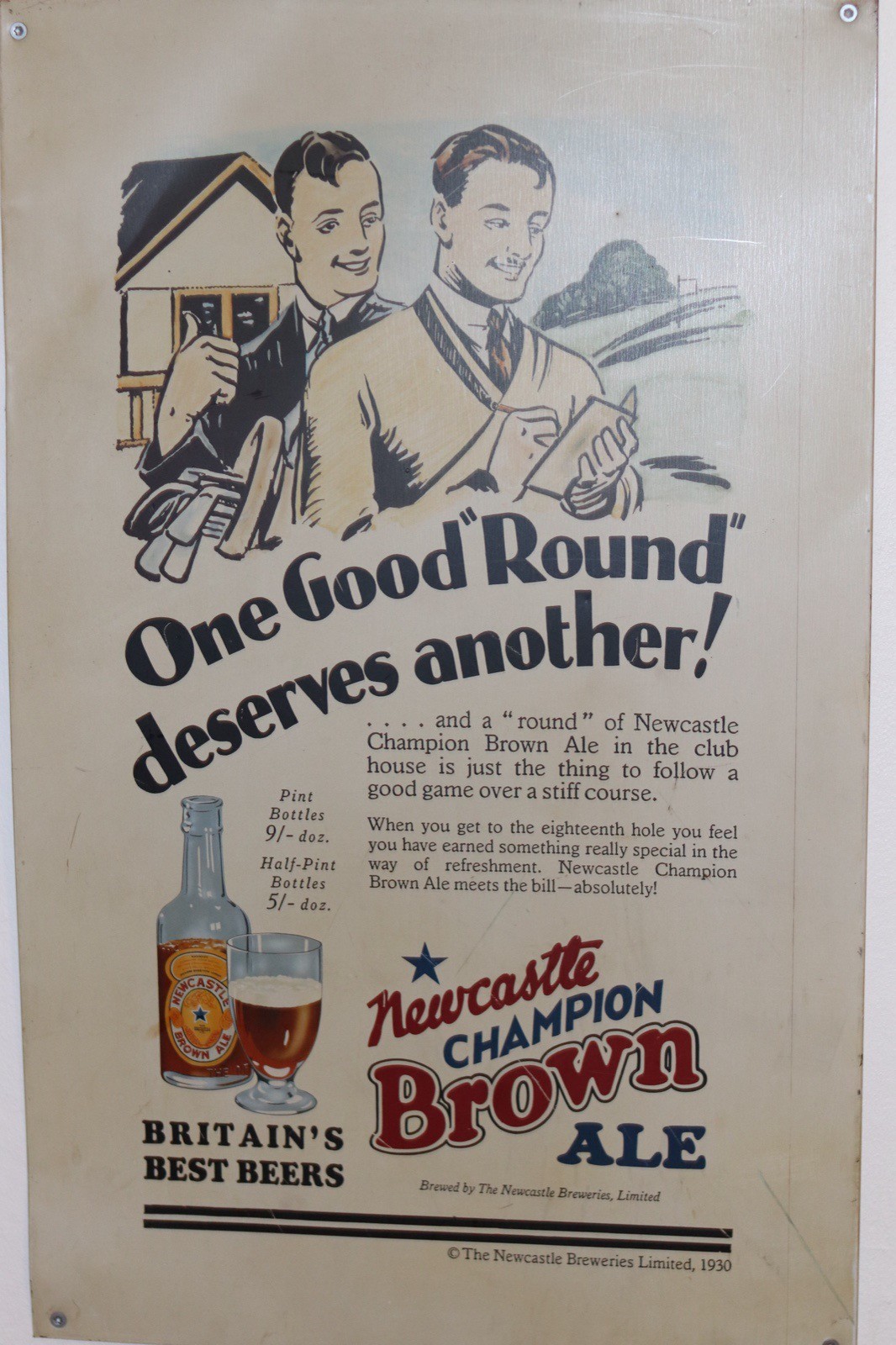 Newcastle Brown Ale 1930 metalskilt